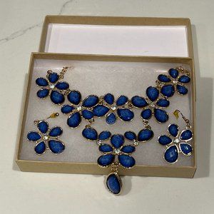 Blue Flower Fashion Necklace With Matching Earrings